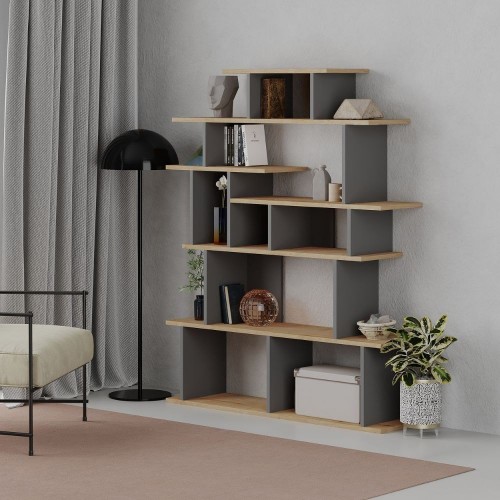 Libreria Design in Legno Rovere e Antracite per Salotto Ingresso Camera Ufficio