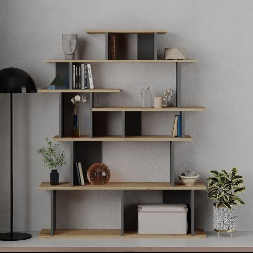 Libreria Design in Legno Rovere e Antracite per Salotto Ingresso Camera Ufficio