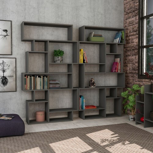 Libreria Bifacciale Antracite Moderna Design per Arredamento Interni
