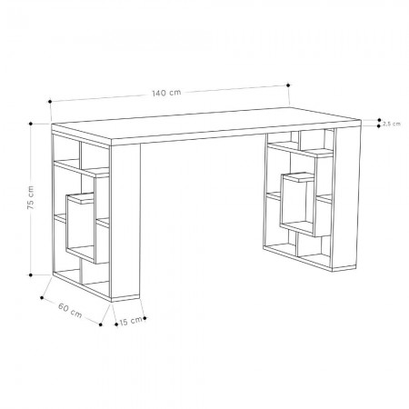 Tavolo Scrivania 140 con Libreria Rovere Bianco in Legno per Ufficio