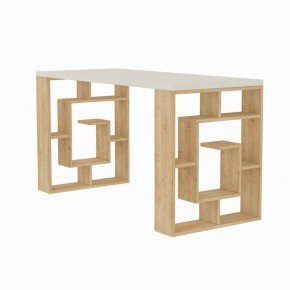 Tavolo Scrivania 140 con Libreria Rovere Bianco in Legno per Ufficio