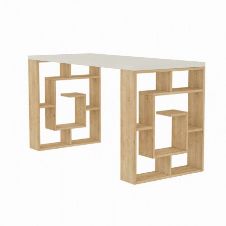Tavolo Scrivania 140 con Libreria Rovere Bianco in Legno per Ufficio