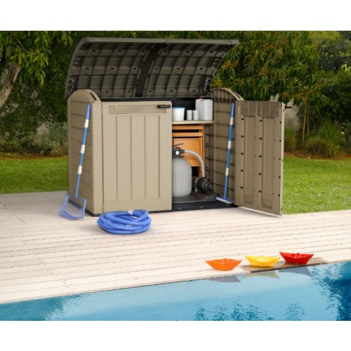 Keter Box da Giardino per Esterno Beige Armadio Resina Pavimento Grande Compatto | BricoShop24