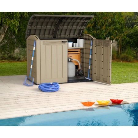 Keter Box da Giardino per Esterno Beige Armadio Resina Pavimento Grande Compatto | BricoShop24