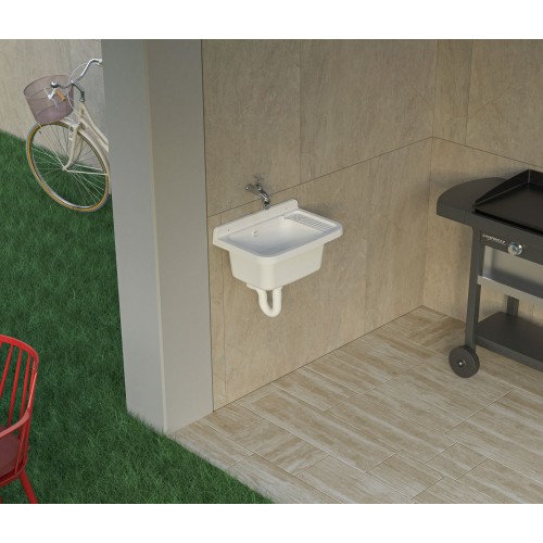 Pilozzo Acquaio in Resina 50x35 da Esterno con Sifone Piletta Vasca Lavatoio