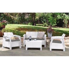Salotto da Esterno Bianco Effetto Rattan Salottino Divano 2 Poltrone 2