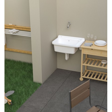 Pilozzo Parete Bianco 59x39x28 cm Resina con Dispenser e Kit Fissaggio