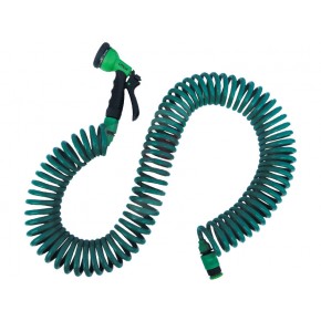 Tubo Acqua a Spirale Estensibile fino 15 metri Retraibile con Pistola