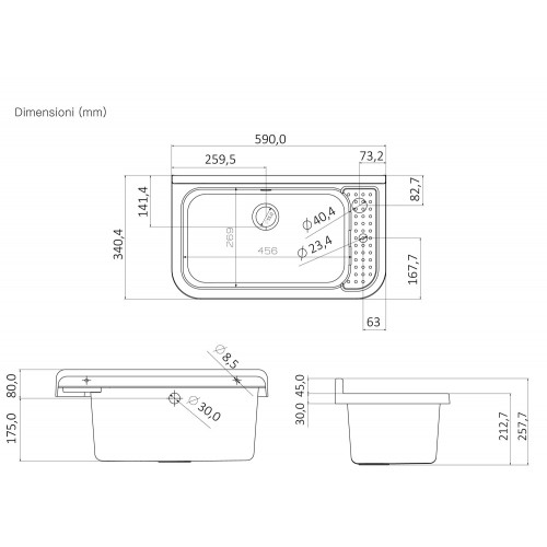 Pilozzo per Esterno Grigio Lavello a Muro 60x34 cm Lavabo Lavanderia