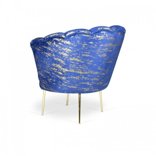 Poltrona a Conchiglia in Velluto Blu e Oro
