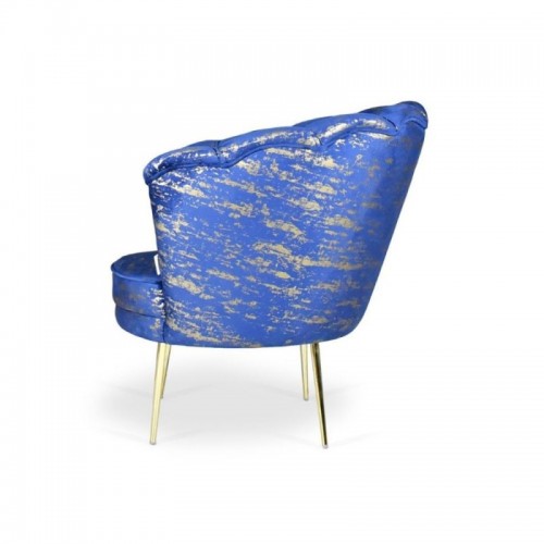 Poltrona a Conchiglia in Velluto Blu e Oro