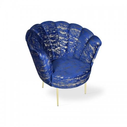 Poltrona a Conchiglia in Velluto Blu e Oro