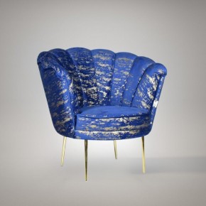 Poltrona a Conchiglia in Velluto Blu e Oro 2