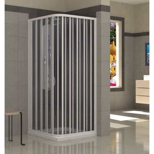 Box Doccia in PVC 1 Porta a Soffietto Angolare 2 Lati Apertura a Parete Angolo