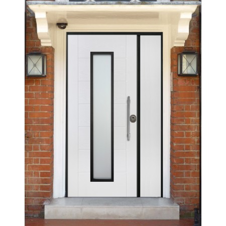 Portone Blindato Vetrato Due Ante con Pannelli per Esterno in Vetroresina Bianco | BricoShop24