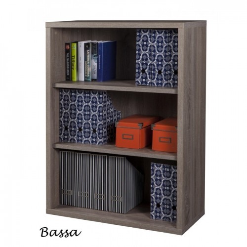 Libreria in Legno Moderna Design 3 Ripiani Bassa Scaffali Ufficio Studio Camera 