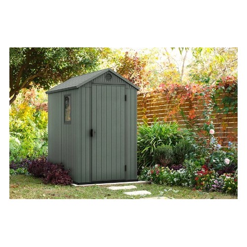 Casetta in resina Keter Darwin 125x184 cm Verde effetto Legno naturale
