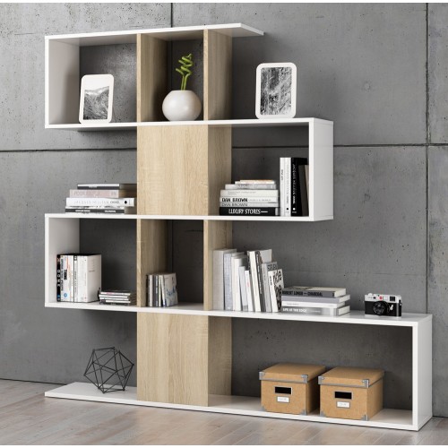 Mobile Libreria Bianca Lucido Rovere Design a Giorno Cubi Parete Attrezzata Muro