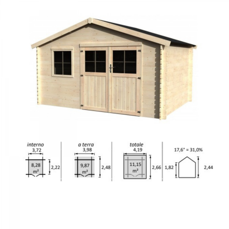 Casetta in Legno da Giardino 4x2,5 mt con sistema Block House
