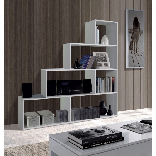 Mobile Libreria Bianca Lucida Divisorio Scala Bifacciale Design a Giorno Legno