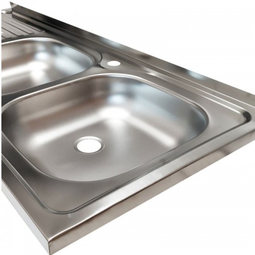 Lavello Lavandino da Cucina Appoggio 120x50 cm 2 vasche Gocciolatoio Sinistro