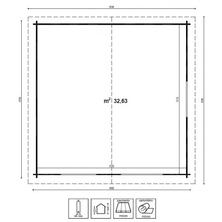 Casetta da Giardino 44 mm in Legno 6x6 infissi con doppio vetro