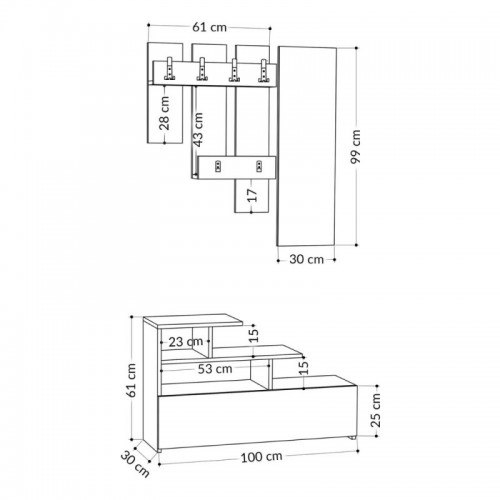 Mobile Ingresso Bianco 100x70cm con Specchio e Scarpiera