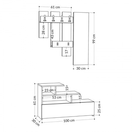 Mobile Ingresso Bianco 100x70cm con Specchio e Scarpiera
