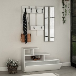 Mobile Ingresso Bianco 100x70cm con Specchio e Scarpiera 2
