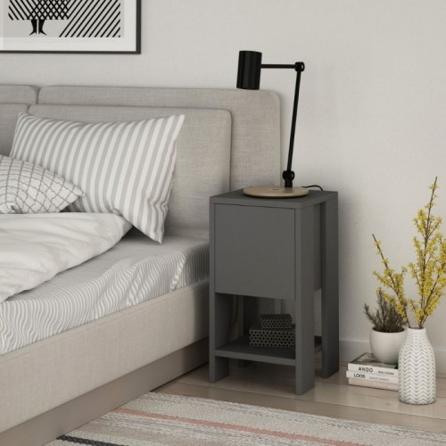 Comodino Antracite con Anta a Ribalta 30x30x55