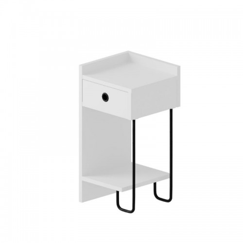 Comodino Bianco con Cassetto e Gamba in metallo
