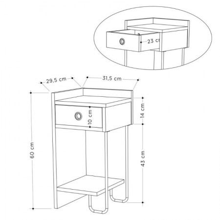 Comodino Bianco con Cassetto e Gamba in metallo