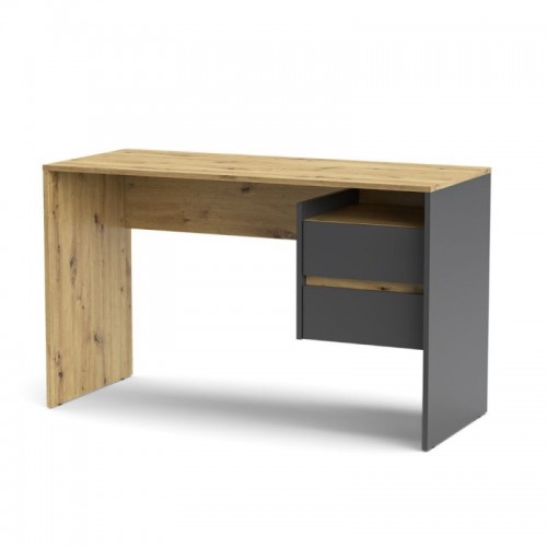 Tavolo Scrivania 130cm Rovere e Antracite con 2 Cassetti Laterali