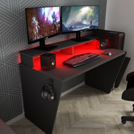 Tavolo Scrivania da Gaming Grande Grigia Porta Pc Ufficio per Gamer