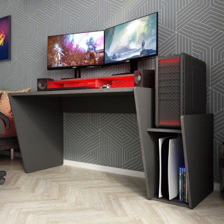 Tavolo Scrivania da Gaming Grande Grigia Porta Pc Ufficio per Gamer