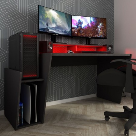 Tavolo Scrivania da Gaming Grande Grigia Porta Pc Ufficio per Gamer