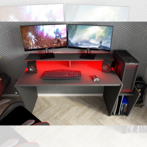 Tavolo Scrivania da Gaming Grande Grigia Porta Pc Ufficio per Gamer