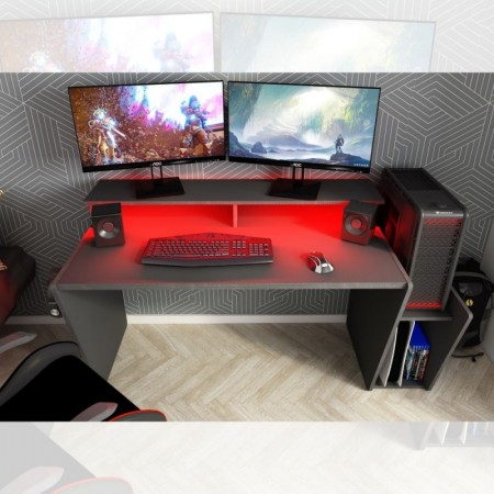 Tavolo Scrivania da Gaming Grande Grigia Porta Pc Ufficio per Gamer