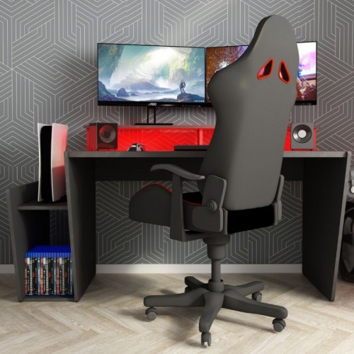 Tavolo Scrivania da Gaming Grande Grigia Porta Pc Ufficio per Gamer