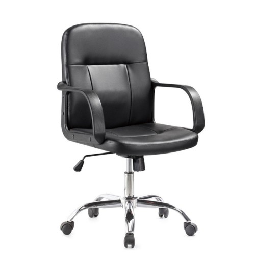 Sedia da Ufficio in Ecopelle Nero con Base Cromata