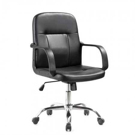 Sedia da Ufficio in Ecopelle Nero con Base Cromata