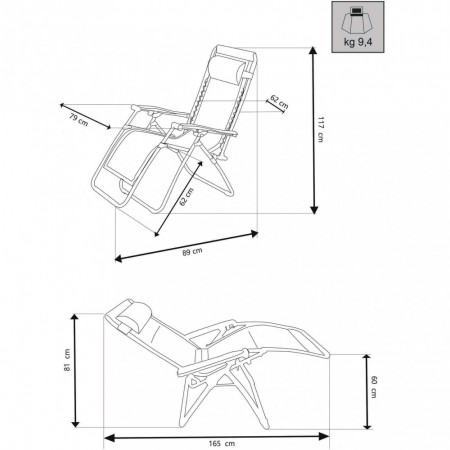 Sdraio Comfort da Esterno con Braccioli Basculante Grigio/Nero Spiaggia