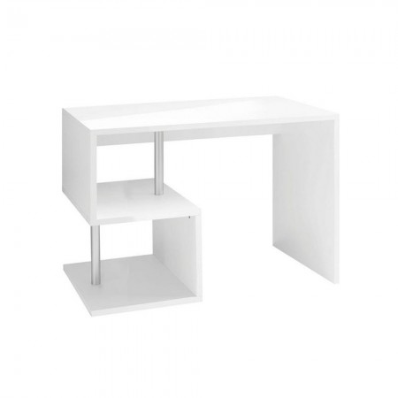 Scrivania Bianca Laccata Lucida 100 cm con Ripiani Libreria