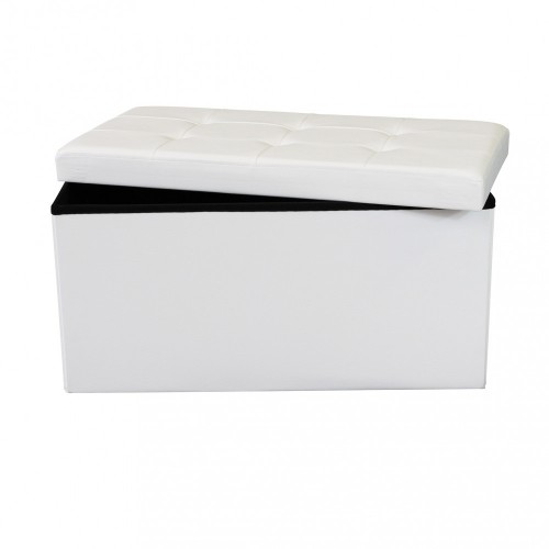Pouf Contenitore Poggiapiedi Bianco Rettangolare 76x38 cm