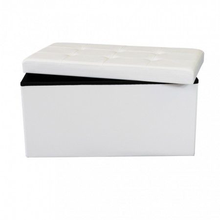 Pouf Contenitore Poggiapiedi Bianco Rettangolare 76x38 cm