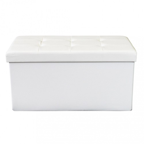 Pouf Contenitore Poggiapiedi Bianco Rettangolare 76x38 cm