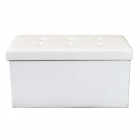 Pouf Contenitore Poggiapiedi Bianco Rettangolare 76x38 cm