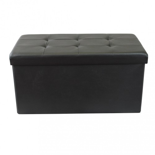 Pouf Contenitore Poggiapiedi in Ecopelle Nero Rettangolare 76x38 cm
