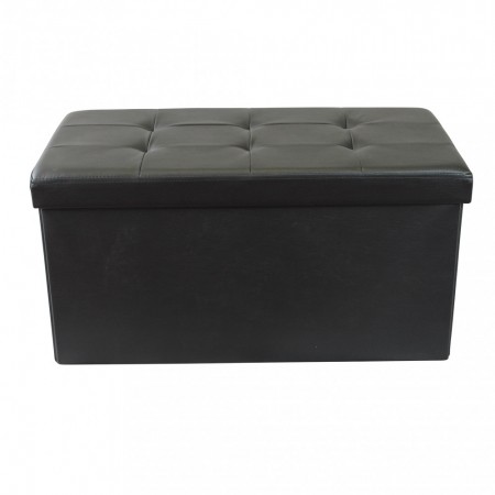 Pouf Contenitore Poggiapiedi in Ecopelle Nero Rettangolare 76x38 cm