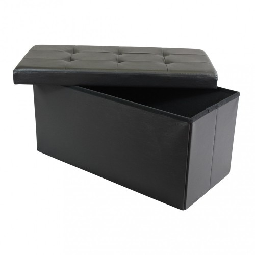 Pouf Contenitore Poggiapiedi in Ecopelle Nero Rettangolare 76x38 cm